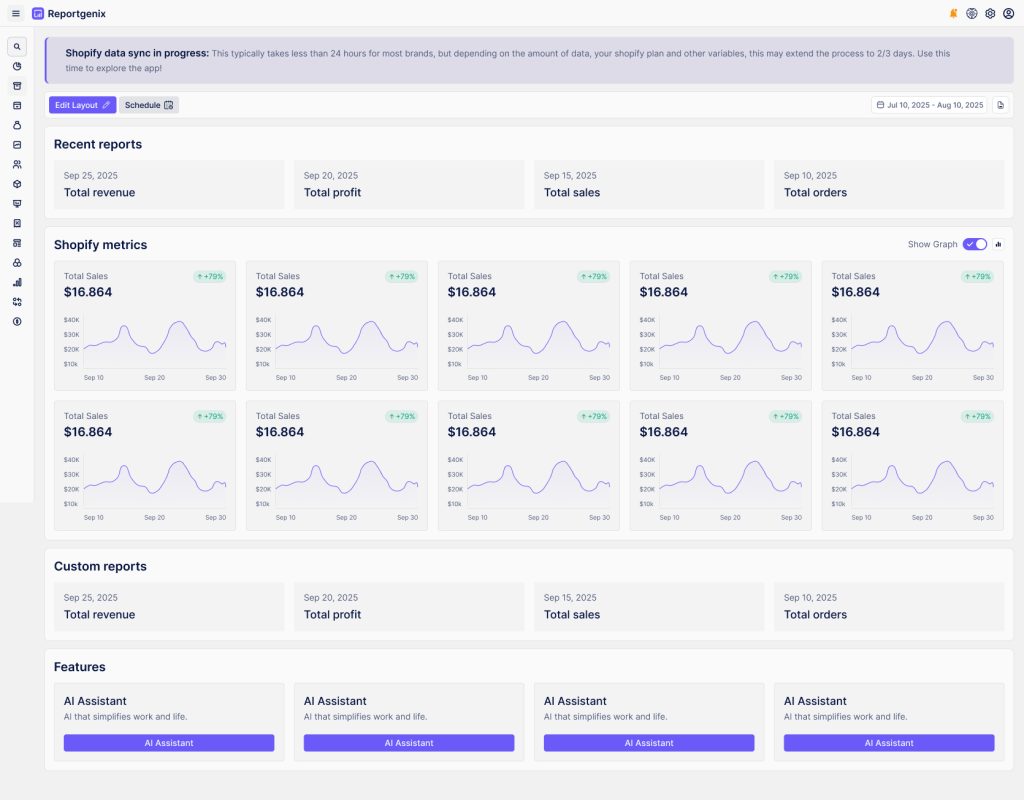 Best Shopify apps for Black Friday 2025 dashboard showing Reportgenix analytics and Popgenix popups