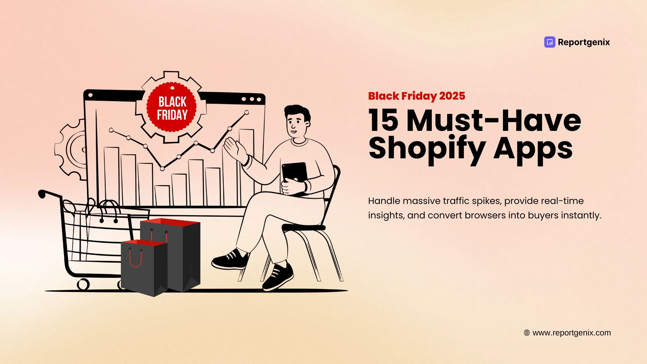 Best Shopify apps for Black Friday 2025 dashboard showing Reportgenix analytics and Popgenix popups